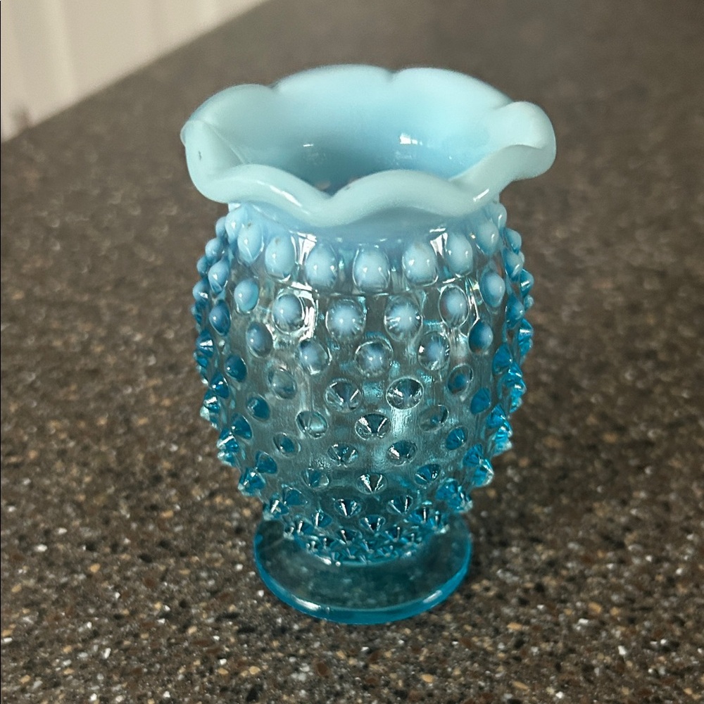 Blue Hobnail Glass Vase